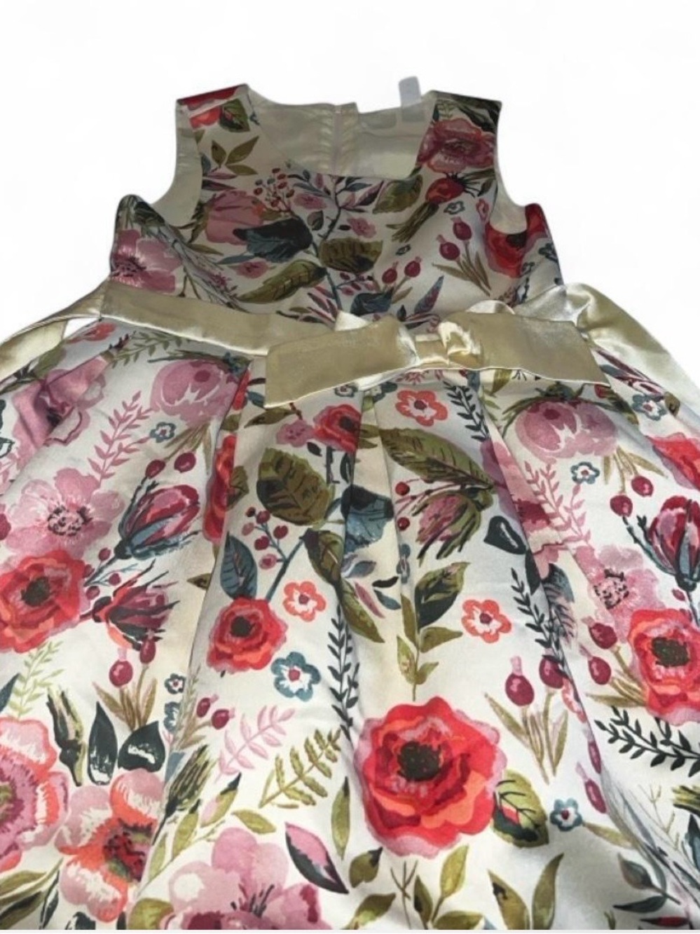 Ivory Floral Satin Bow Girls' Party Dress